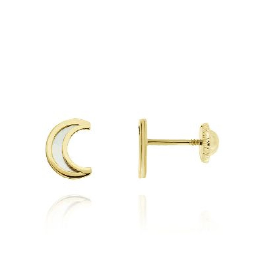 Joyeria Fina GVR | Broqueles Luna Oro 14K Con Madre Perla