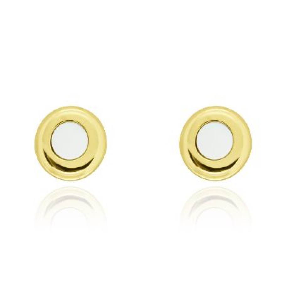 Joyeria Fina GVR | Broquel Boton Boleado Oro 14K Madre Perl