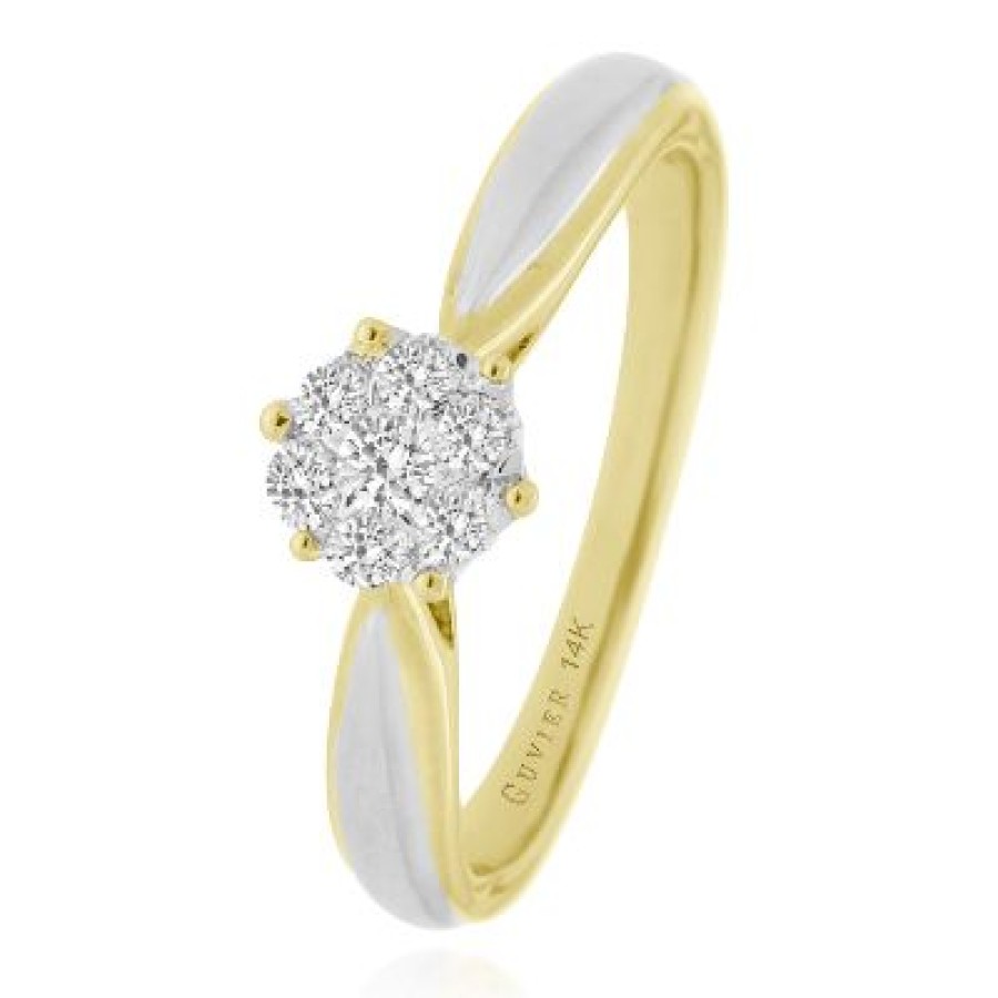 Joyeria Fina GVR | Solitario Oro Bicolor 14K Con 16 Puntos Gv72 Oro Amarillo Y Blanco