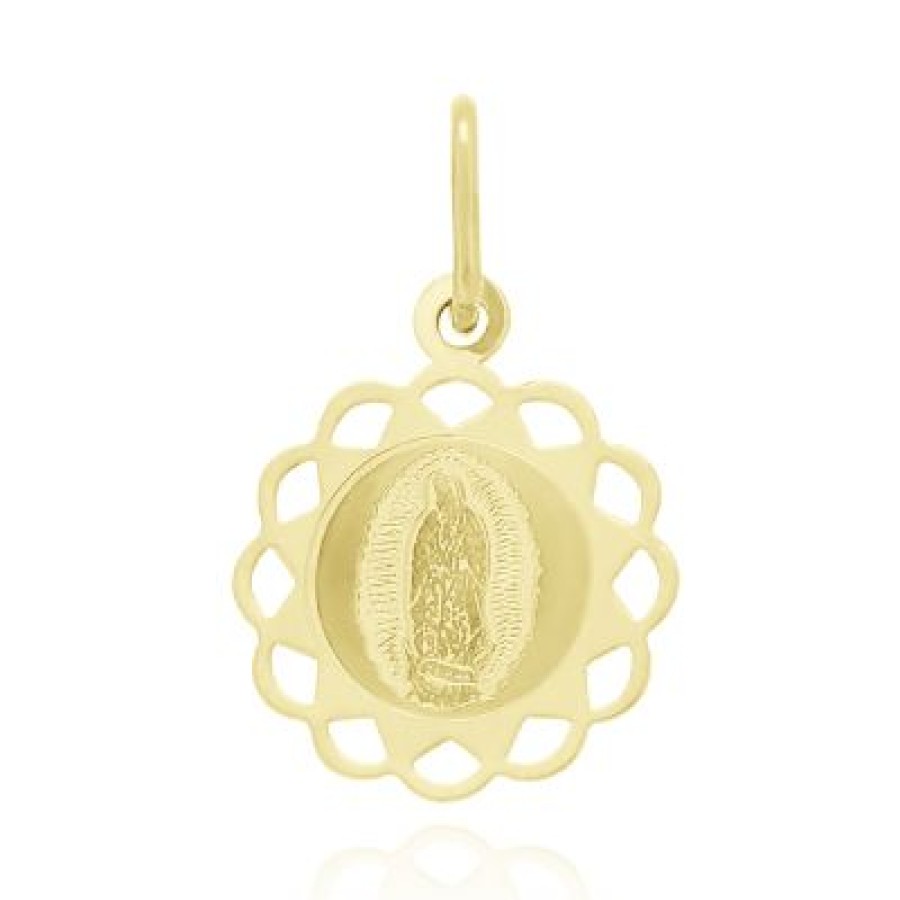 Joyeria Fina GVR | Medalla Virgen Gpe Oro 14K Bisel Flor