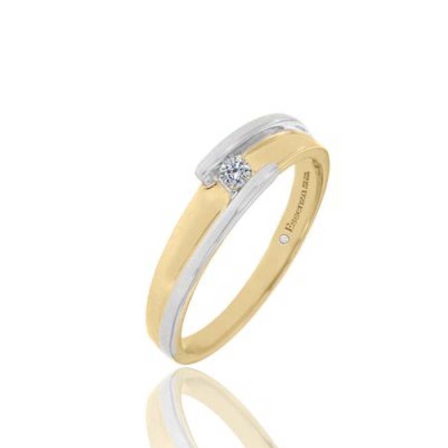 Joyeria Fina PEDIDO | Argolla Liza Oro 14K Con 6 Puntos Oro Amarillo Y Blanco