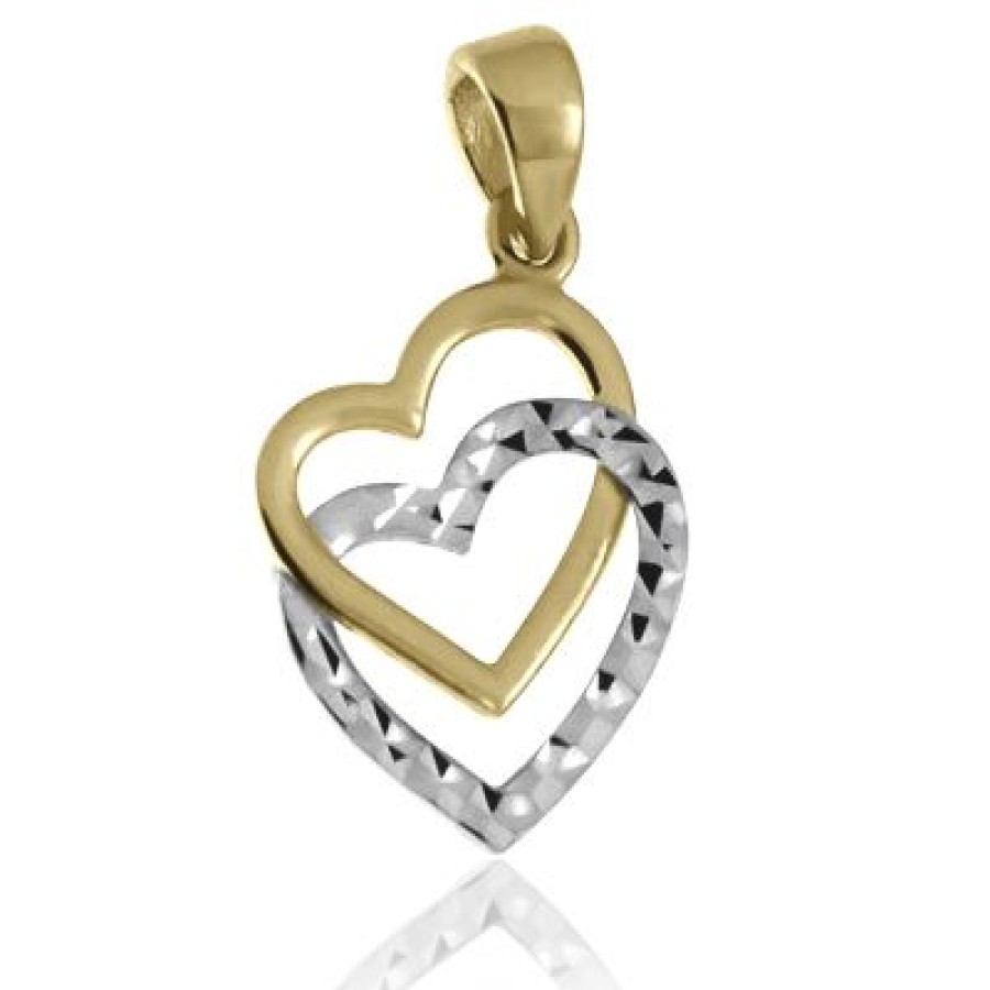 Joyeria Fina GVR | Dije Dos Corazones Oro Amarillo Y Blanco