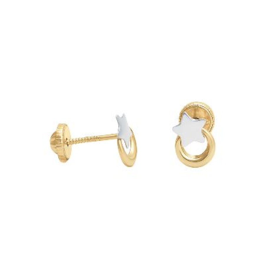 Joyeria Fina GVR | Broqueles Estrella Oro Bicolor 14K