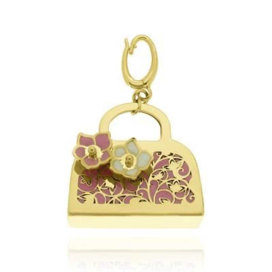 Joyeria Fina GVR | Dije Bolsa Flores Esmalte De Color Oro 14K Oro Amarillo