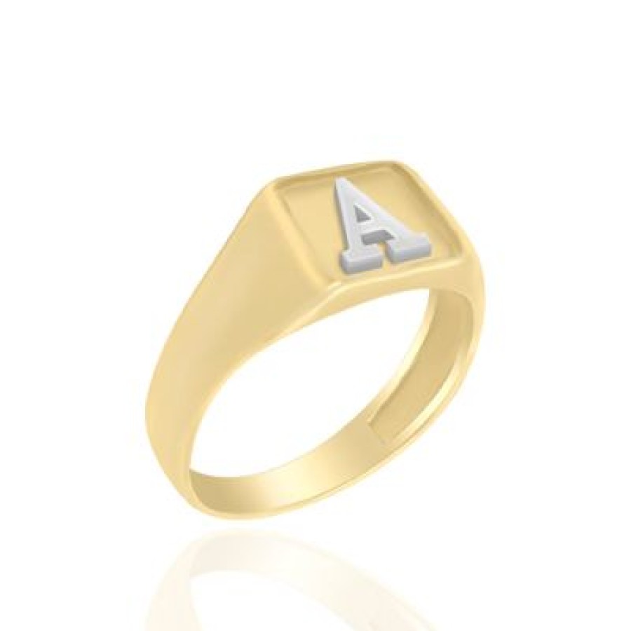 Joyeria Fina PEDIDO | Anillo Caballero Inicial Oro Bicolor Oro Amarillo Y Blanco