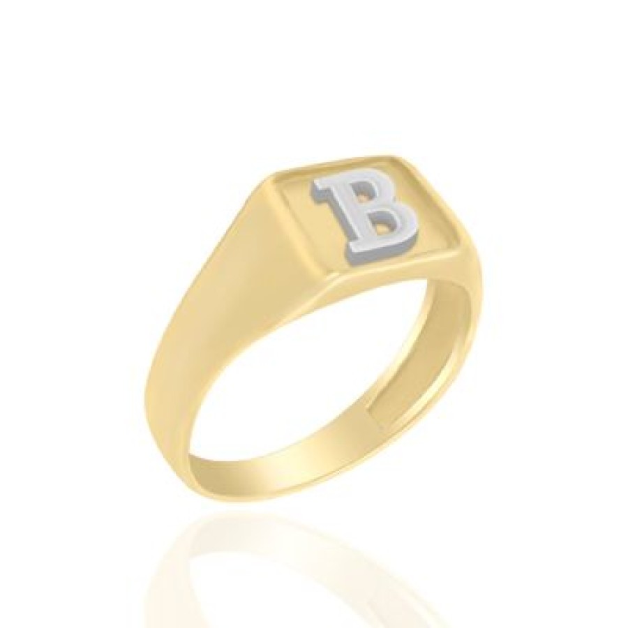 Joyeria Fina PEDIDO | Anillo Caballero Inicial Oro Bicolor Oro Amarillo Y Blanco