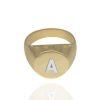 Joyeria Fina PERSONALIZADO | Anillo Caballero Black Con Inicial Bv610 Oro Amarillo Y Blanco