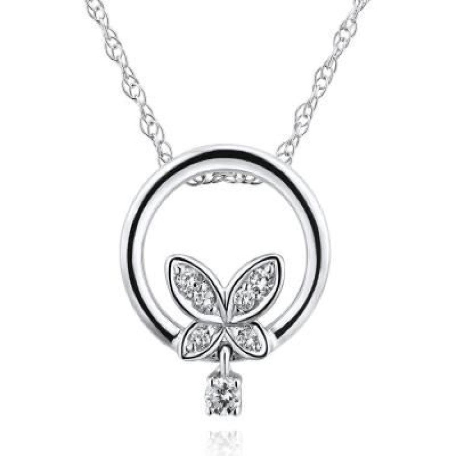 Joyeria Fina GVR | Dije Mariposa C/Cad Oro Blanco Con Diamante Rn633