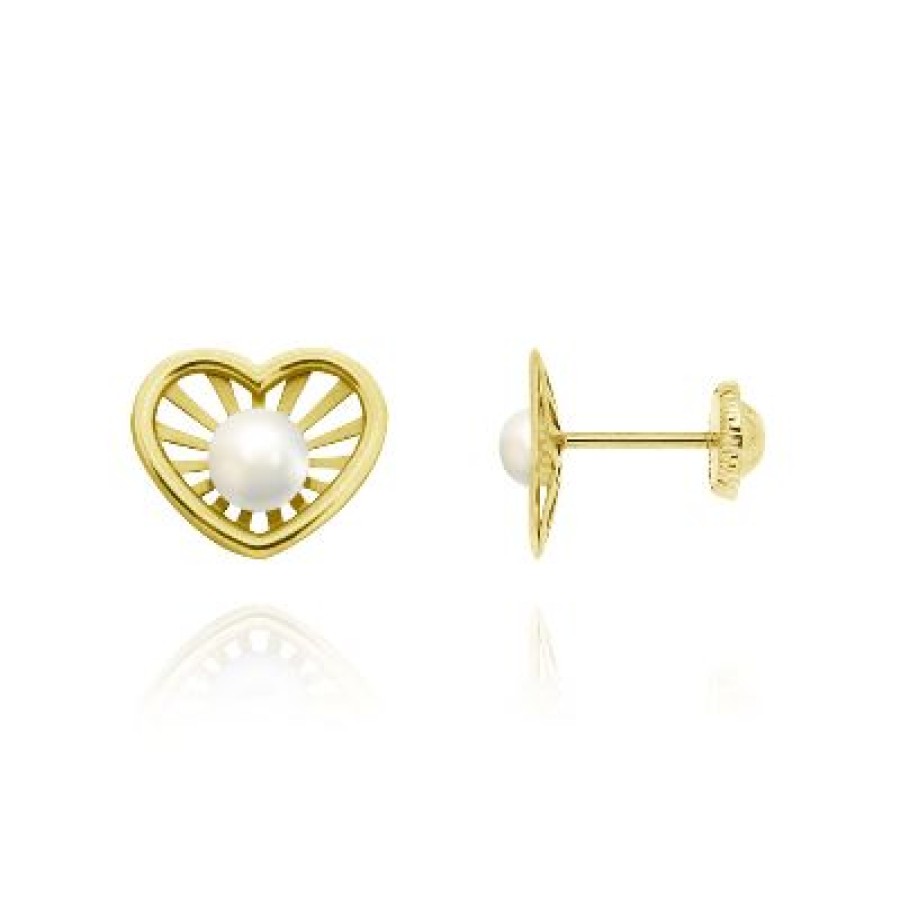 Joyeria Fina GVR | Broqueles Corazon Oro 14K Con Perlas