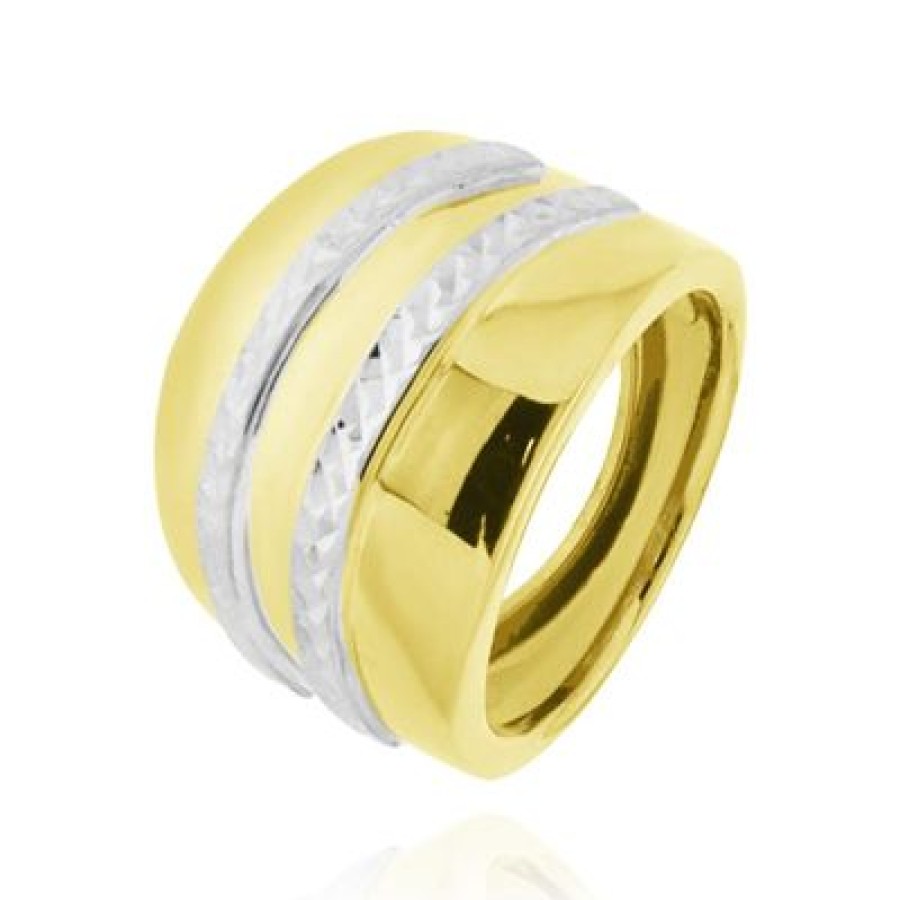 Joyeria Fina GVR | Anillo Oro Bicolor 14K Diamantado Oro Amarillo Y Blanco