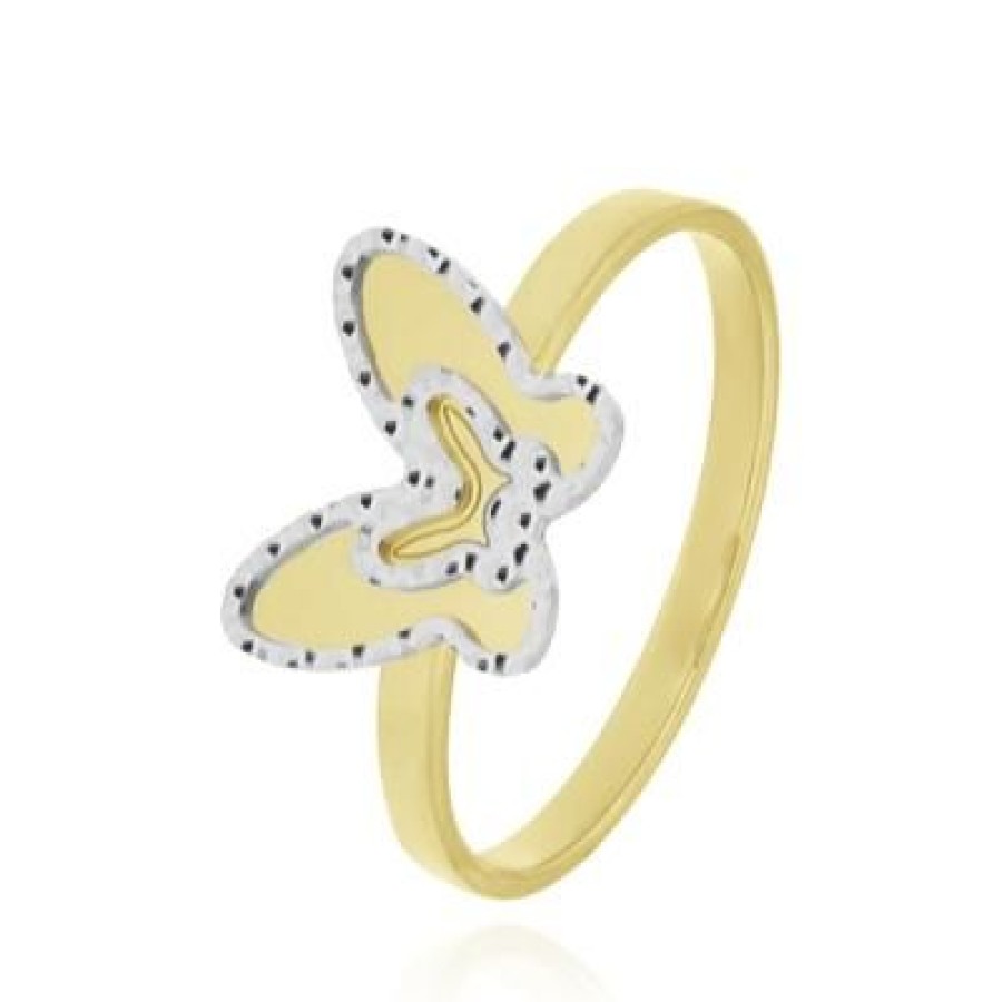 Joyeria Fina GVR | Anillo Doble Mariposa Oro Bicolor 14K Oro Amarillo Y Blanco