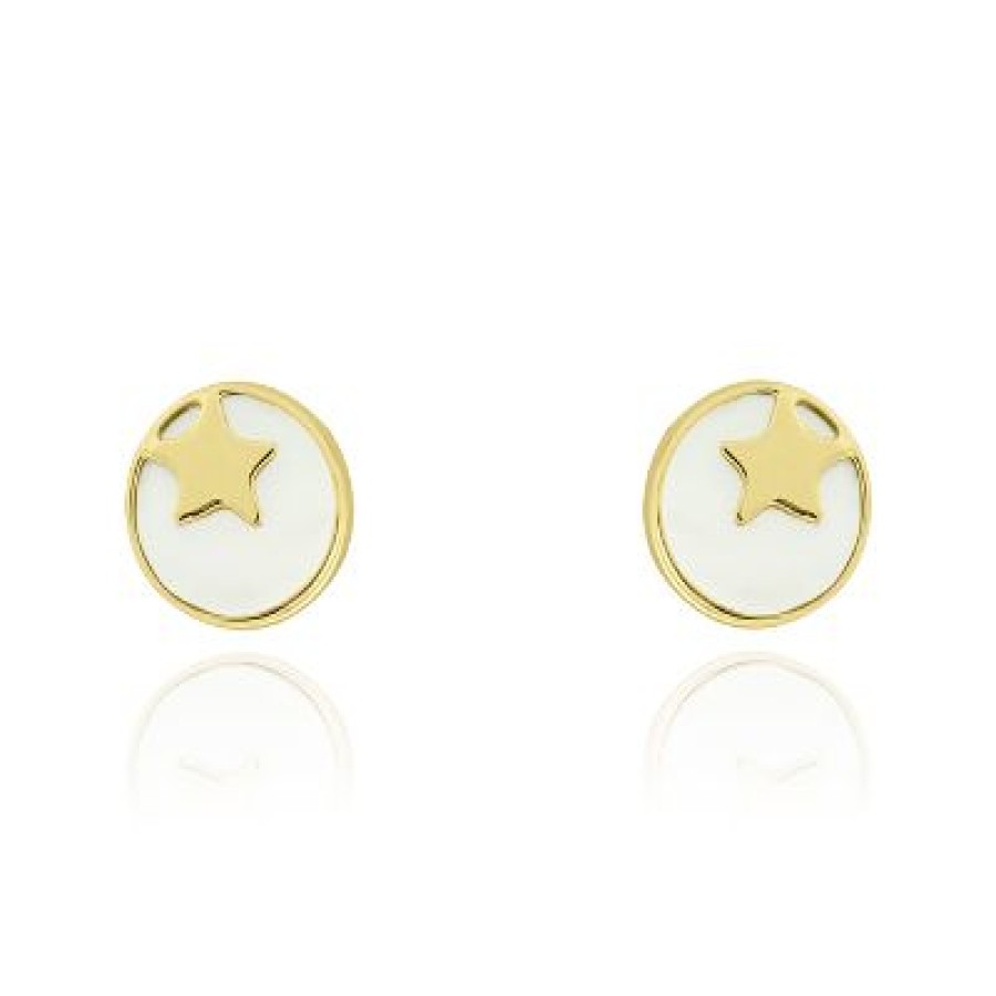 Joyeria Fina GVR | Broqueles Redondo Mini Estrella Oro14K