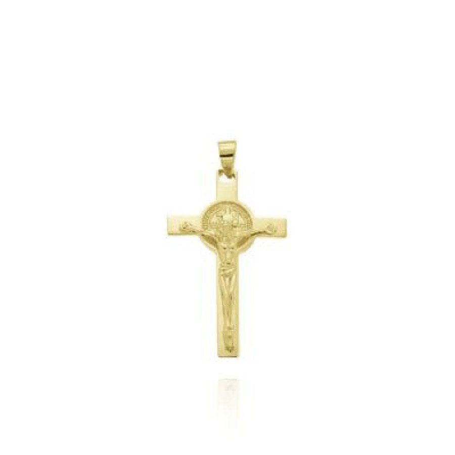 Joyeria Fina GVR | Cruz Con Cristo Y San Benito Oro 14K