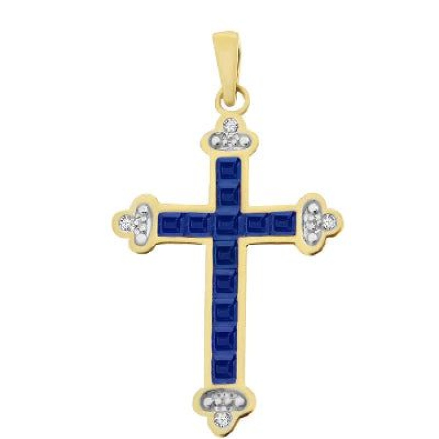 Joyeria Fina GVR | Cruz Oro 14K Con Dte Y Zafiro