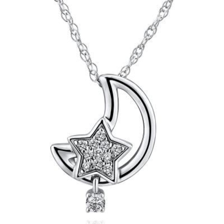 Joyeria Fina GVR | Dije Luna C/Cad Oro Blanco Con Diamante Rn629