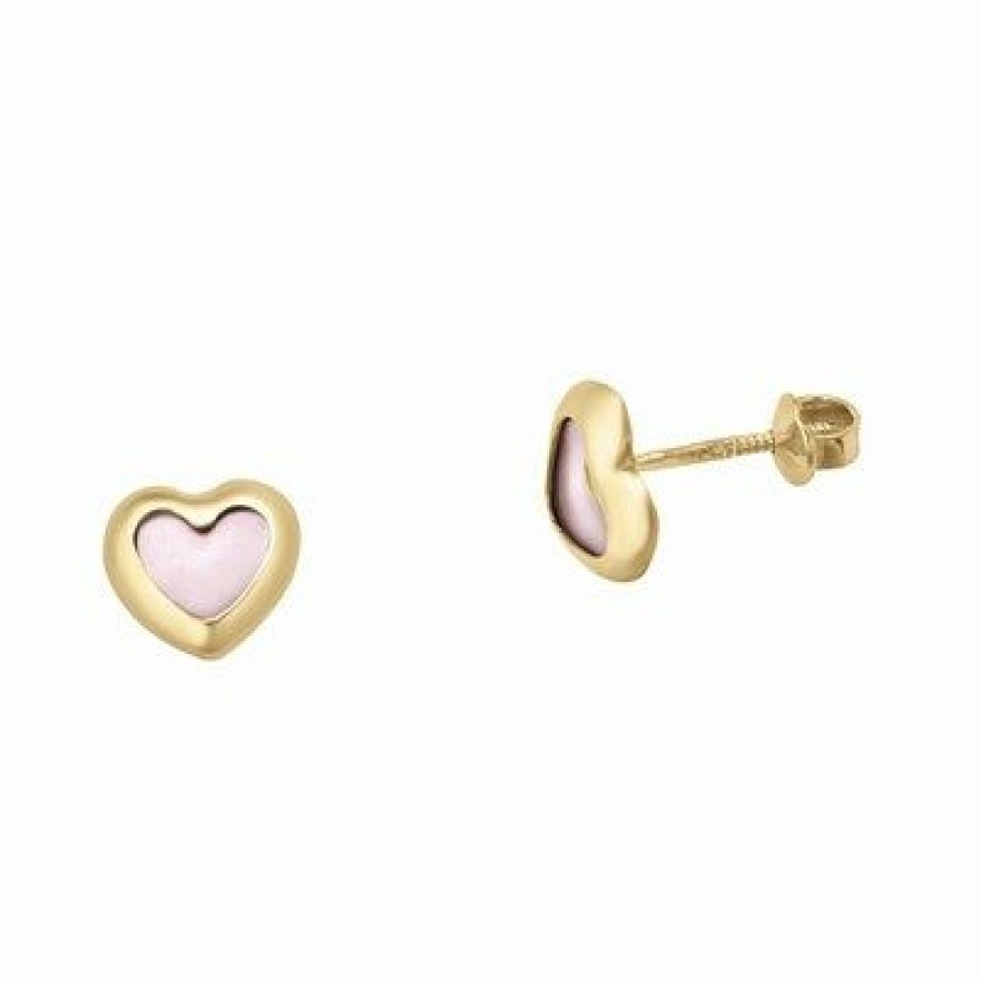 Joyeria Fina GVR | Broquel Bisel Corazon Oro 14K Madre Perl